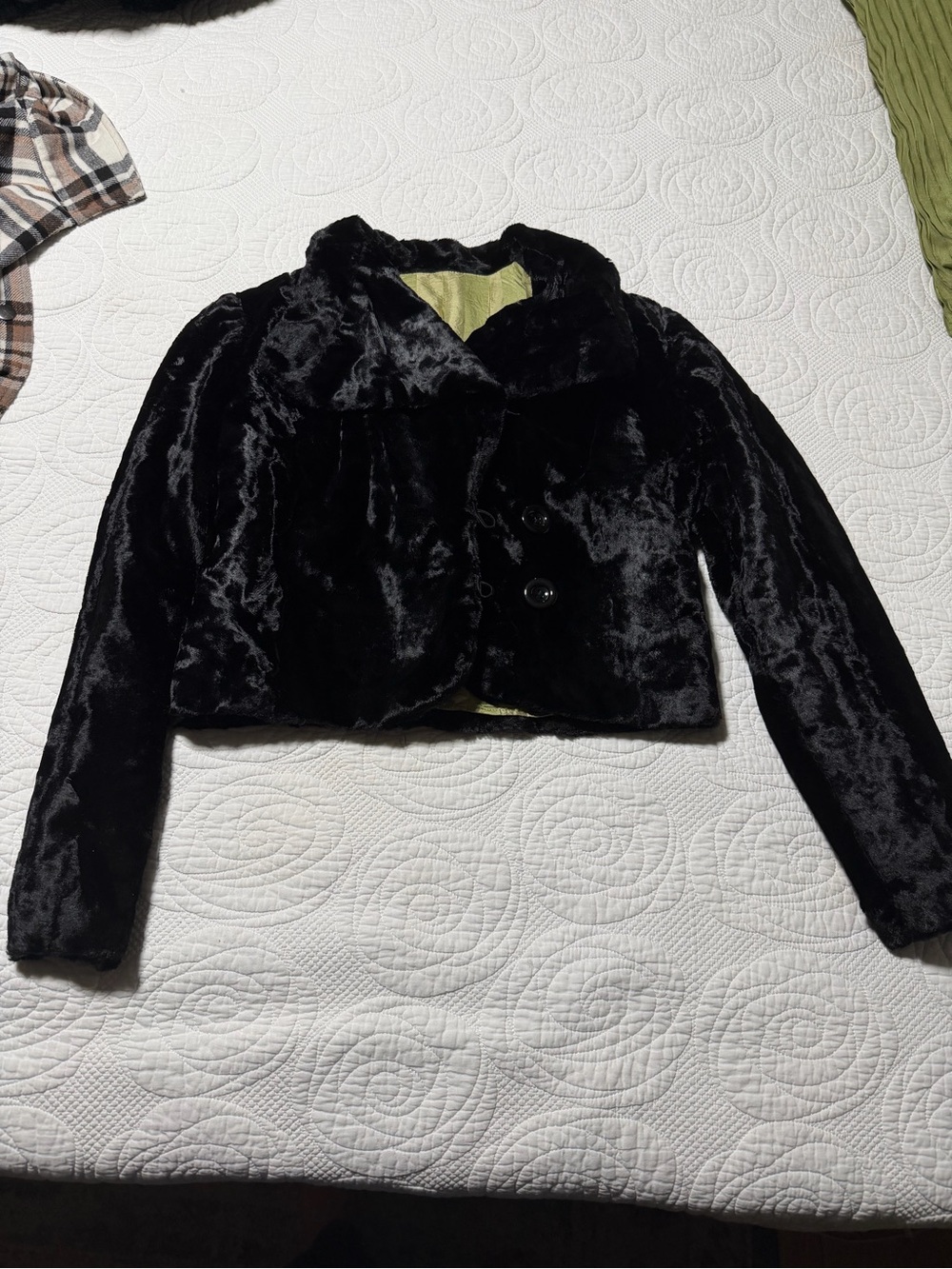 Black Velvet Cropped Women's Jacket - Faux Fur Style